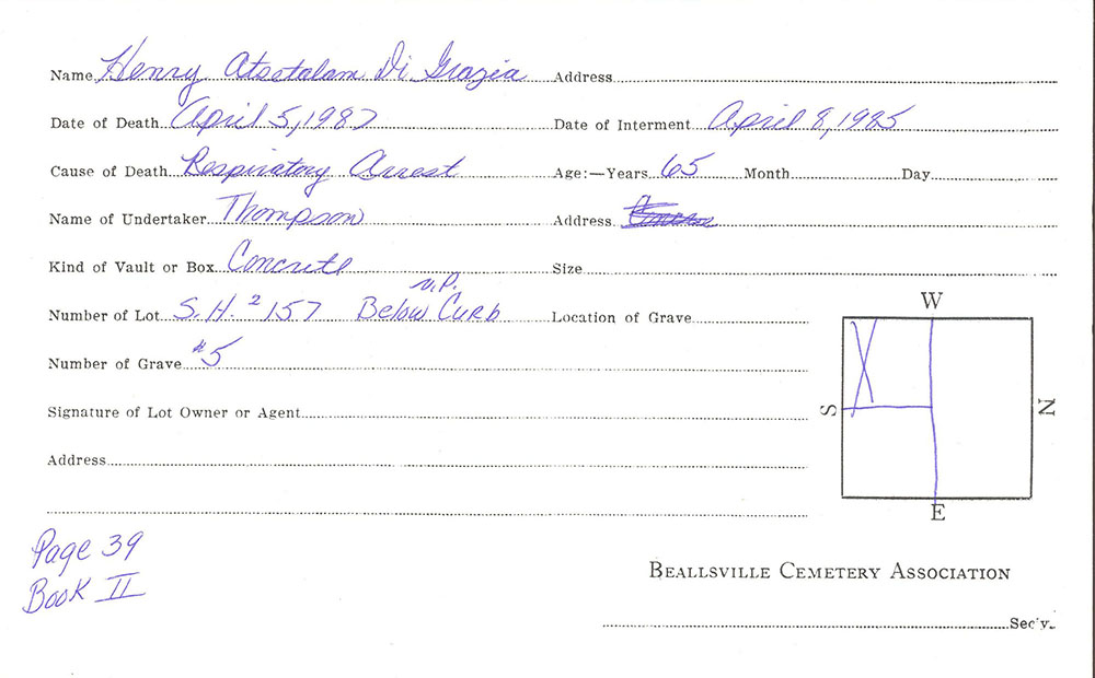 burial card